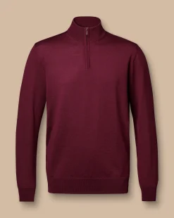Seasonal Looks|Golf Collection<Charles Tyrwhitt Merino Quarter Zip Sweater - Burgundy
