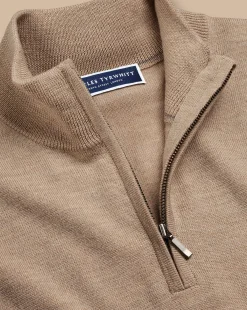 Golf Collection|Quarter Zip Sweaters<Charles Tyrwhitt Merino Quarter Zip Sweater - Oatmeal