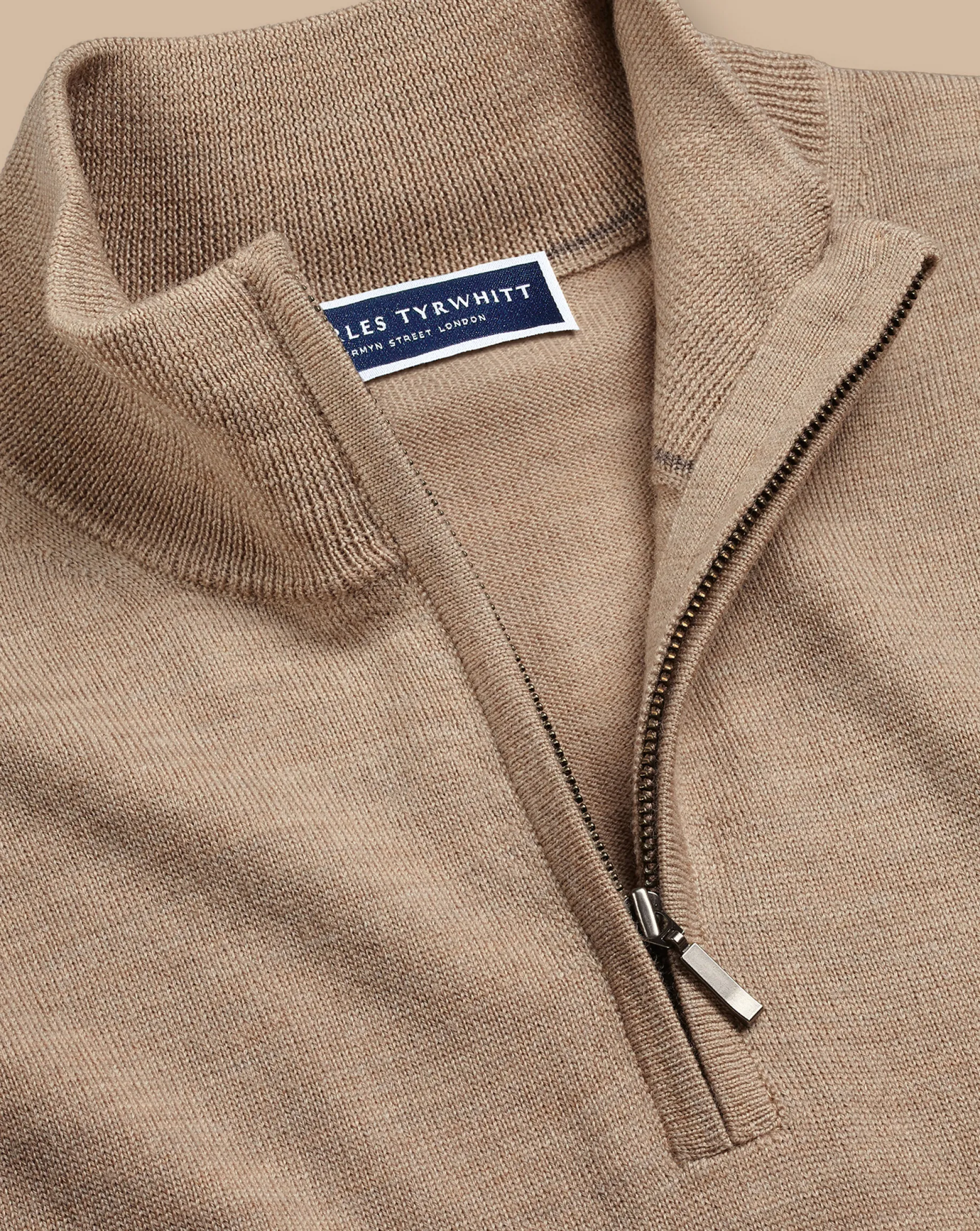 Golf Collection|Quarter Zip Sweaters<Charles Tyrwhitt Merino Quarter Zip Sweater - Oatmeal