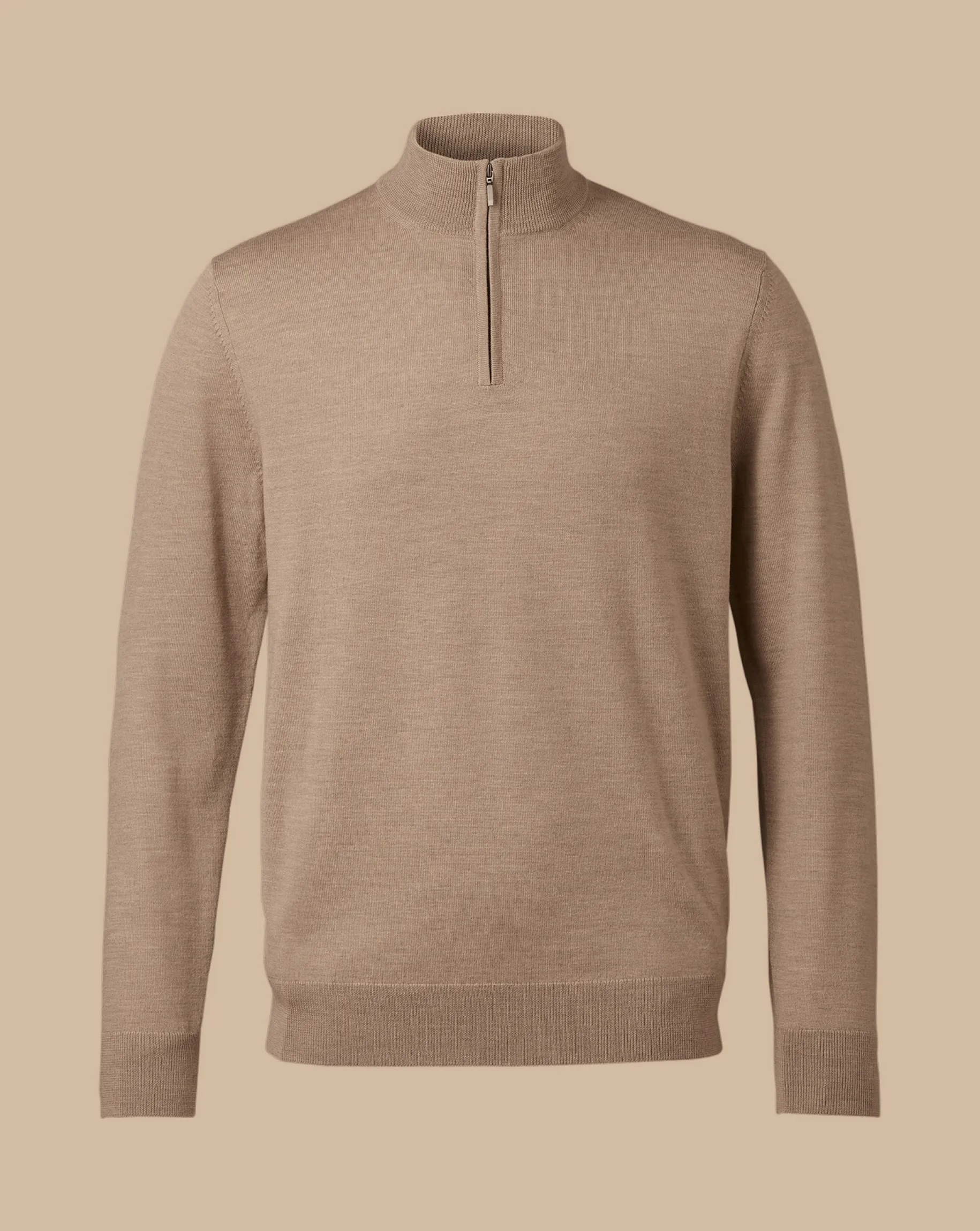 Golf Collection|Quarter Zip Sweaters<Charles Tyrwhitt Merino Quarter Zip Sweater - Oatmeal
