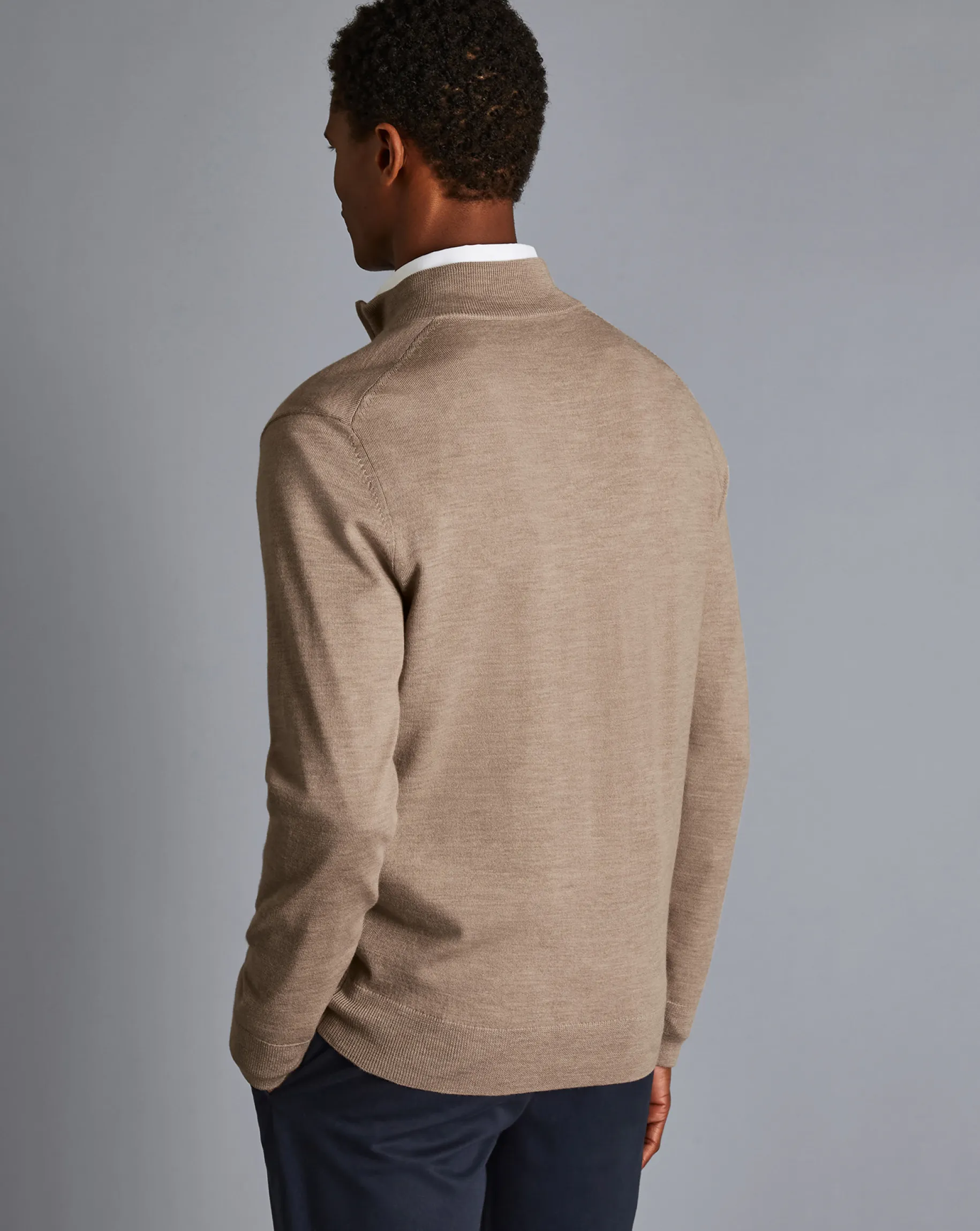 Golf Collection|Quarter Zip Sweaters<Charles Tyrwhitt Merino Quarter Zip Sweater - Oatmeal