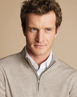 Quarter Zip Sweaters|Sweaters<Charles Tyrwhitt Merino Quarter Zip Sweater - Limestone