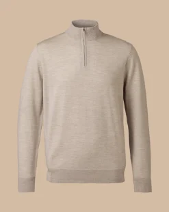 Quarter Zip Sweaters|Sweaters<Charles Tyrwhitt Merino Quarter Zip Sweater - Limestone
