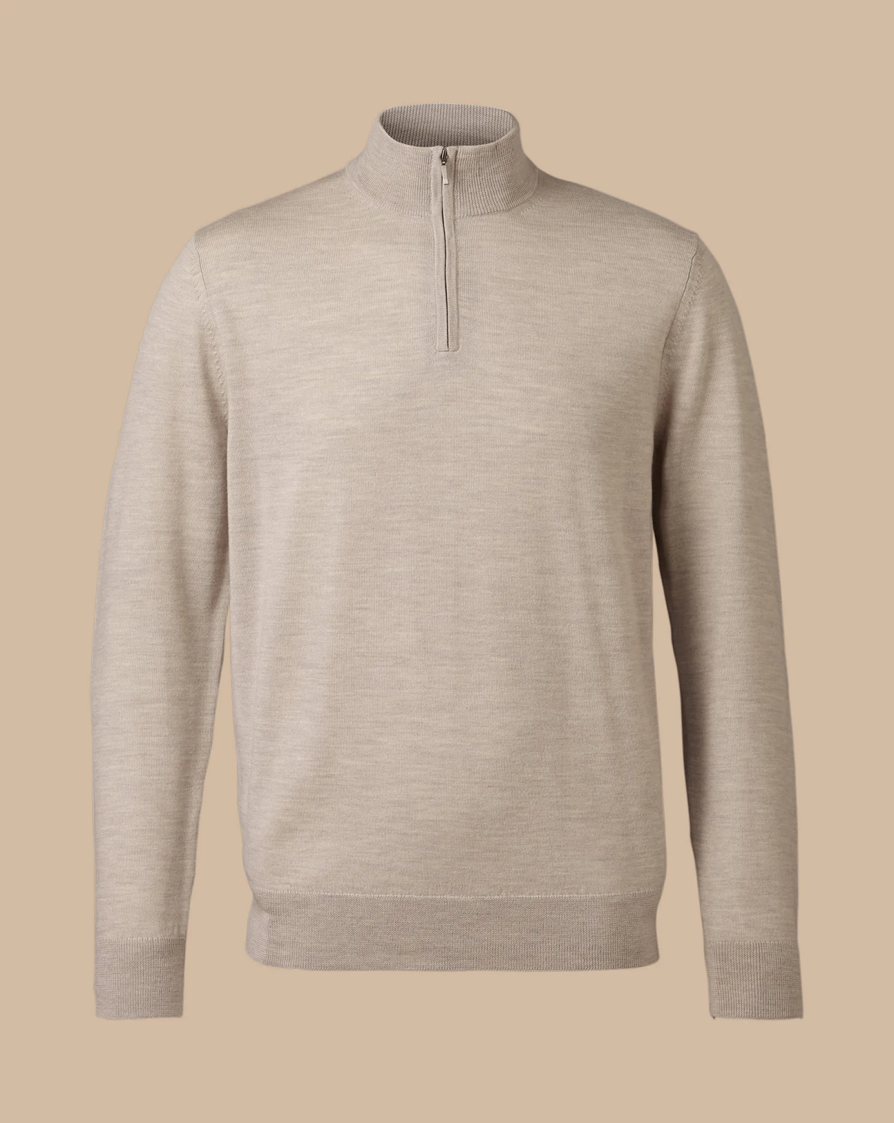 Quarter Zip Sweaters|Sweaters<Charles Tyrwhitt Merino Quarter Zip Sweater - Limestone