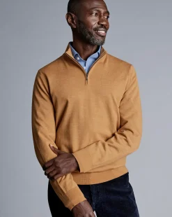 Sweaters<Charles Tyrwhitt Merino Quarter Zip Sweater - Gold