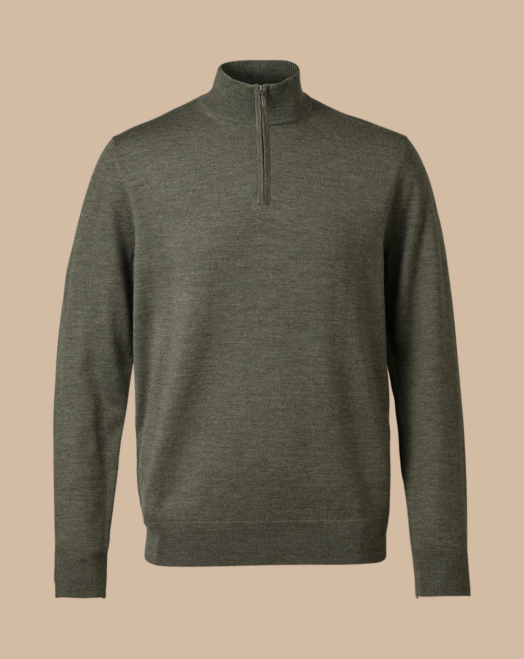 Quarter Zip Sweaters|Sweaters<Charles Tyrwhitt Merino Quarter Zip Sweater - Green Melange Olive