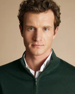 Green Sweaters|Quarter Zip Sweaters<Charles Tyrwhitt Merino Quarter Zip Sweater - Forest Green