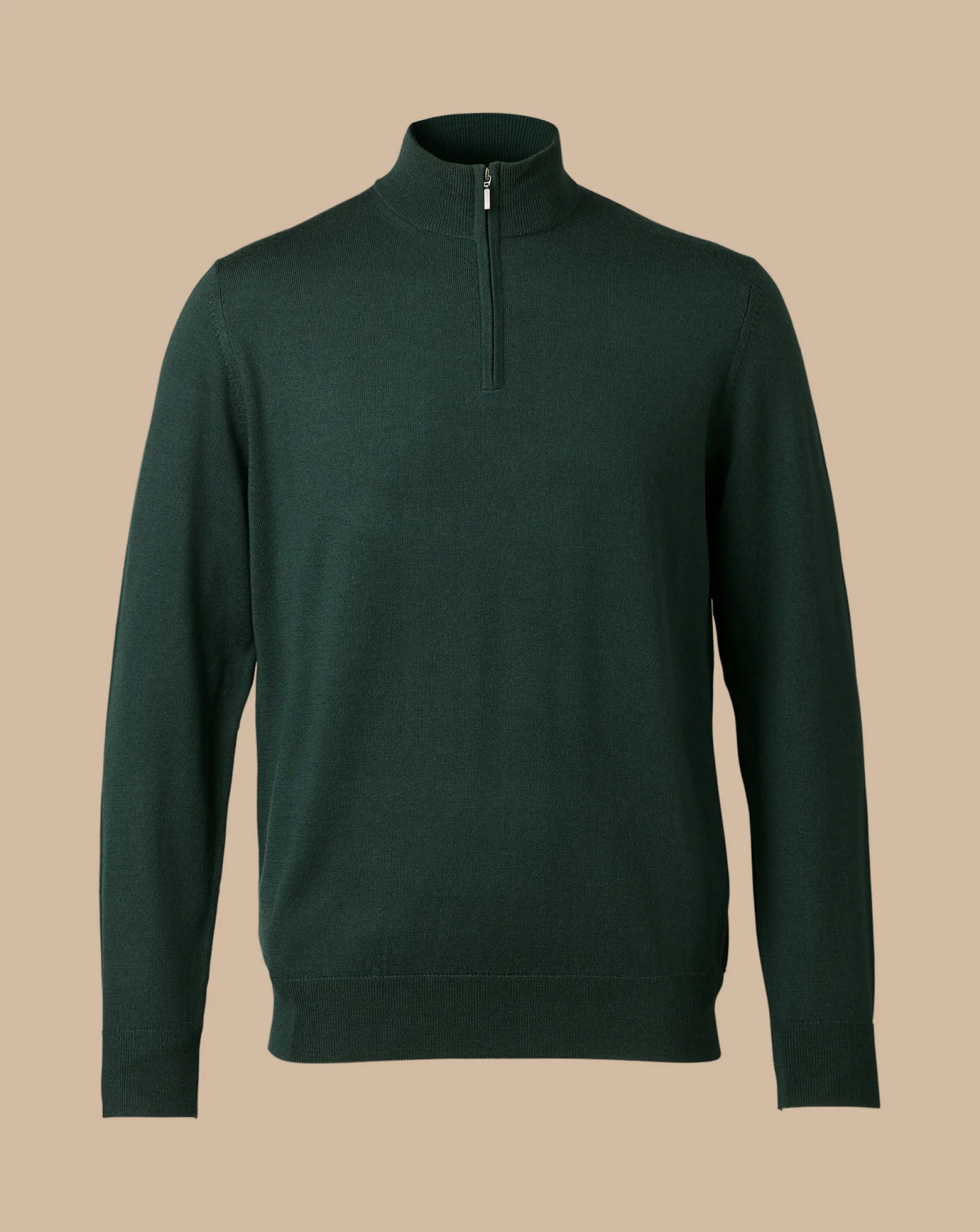 Green Sweaters|Quarter Zip Sweaters<Charles Tyrwhitt Merino Quarter Zip Sweater - Forest Green
