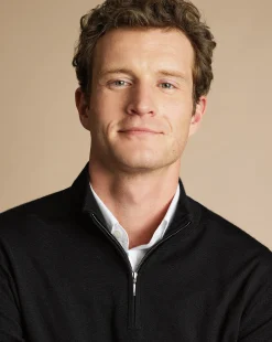 Black Sweaters|Quarter Zip Sweaters<Charles Tyrwhitt Merino Quarter Zip Sweater - Black