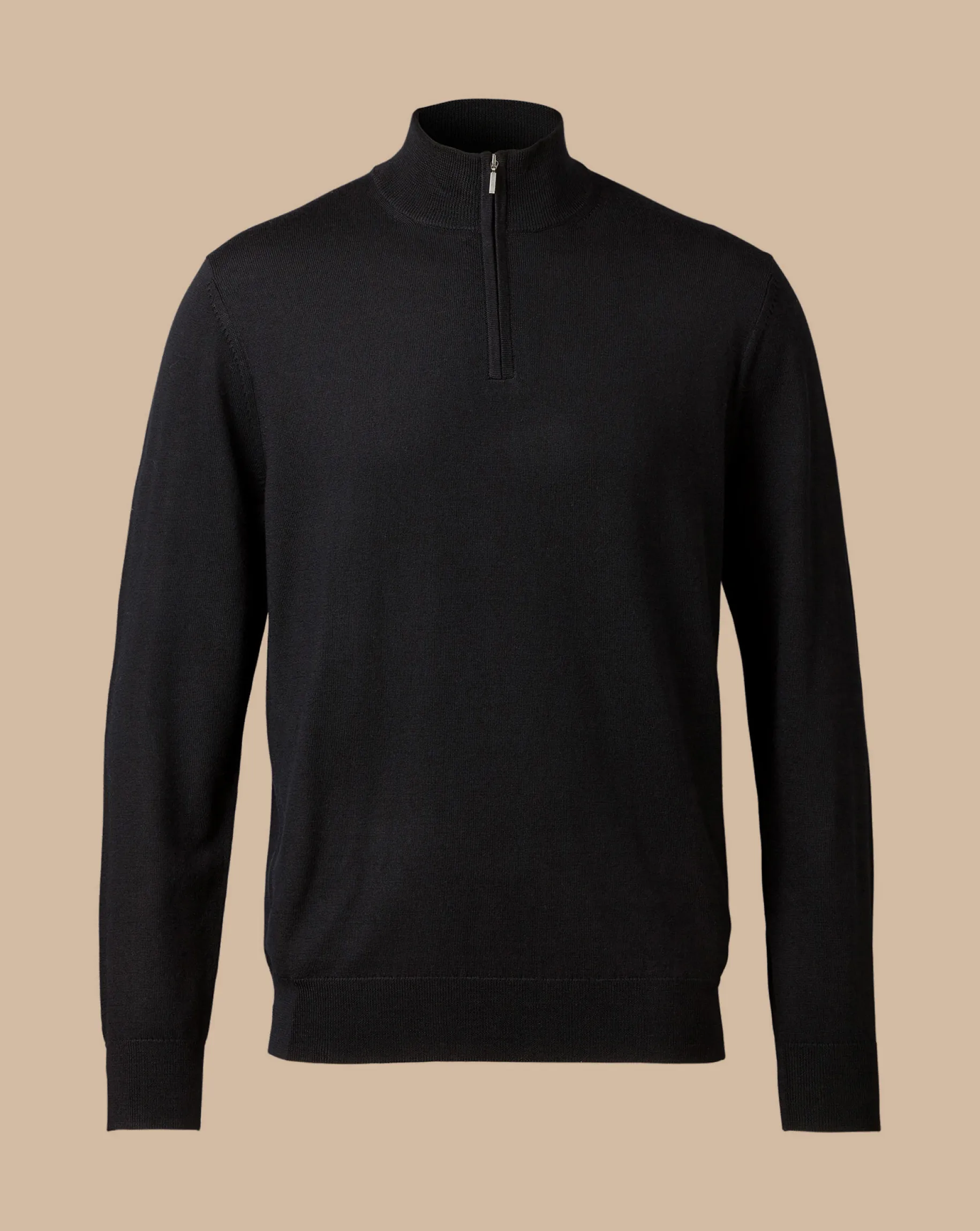 Black Sweaters|Quarter Zip Sweaters<Charles Tyrwhitt Merino Quarter Zip Sweater - Black
