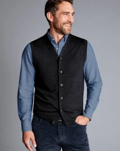 Grey Sweaters|Cardigans<Charles Tyrwhitt Merino Sleeveless Cardigan - Grey Charcoal