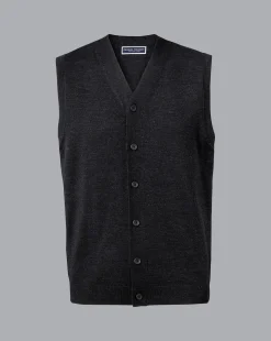 Grey Sweaters|Cardigans<Charles Tyrwhitt Merino Sleeveless Cardigan - Grey Charcoal