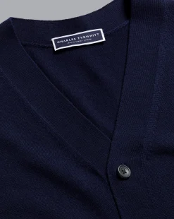 Blue Sweaters|Cardigans<Charles Tyrwhitt Merino Sleeveless Cardigan - Blue Navy