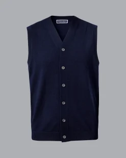 Blue Sweaters|Cardigans<Charles Tyrwhitt Merino Sleeveless Cardigan - Blue Navy