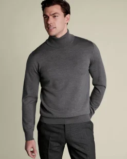 Seasonal Looks|Sweaters<Charles Tyrwhitt Merino Turtleneck Sweater - Grey