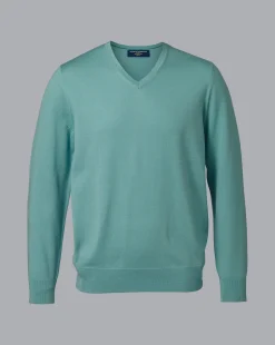 Sweaters<Charles Tyrwhitt Merino V-Neck Sweater - Green Aqua