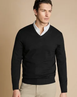 V-Neck Sweaters|Sweaters<Charles Tyrwhitt Merino V-Neck Sweater - Black