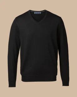 V-Neck Sweaters|Sweaters<Charles Tyrwhitt Merino V-Neck Sweater - Black