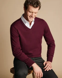 V-Neck Sweaters|Sweaters<Charles Tyrwhitt Merino V-Neck Sweater - Burgundy