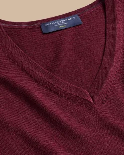 V-Neck Sweaters|Sweaters<Charles Tyrwhitt Merino V-Neck Sweater - Burgundy