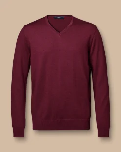 V-Neck Sweaters|Sweaters<Charles Tyrwhitt Merino V-Neck Sweater - Burgundy
