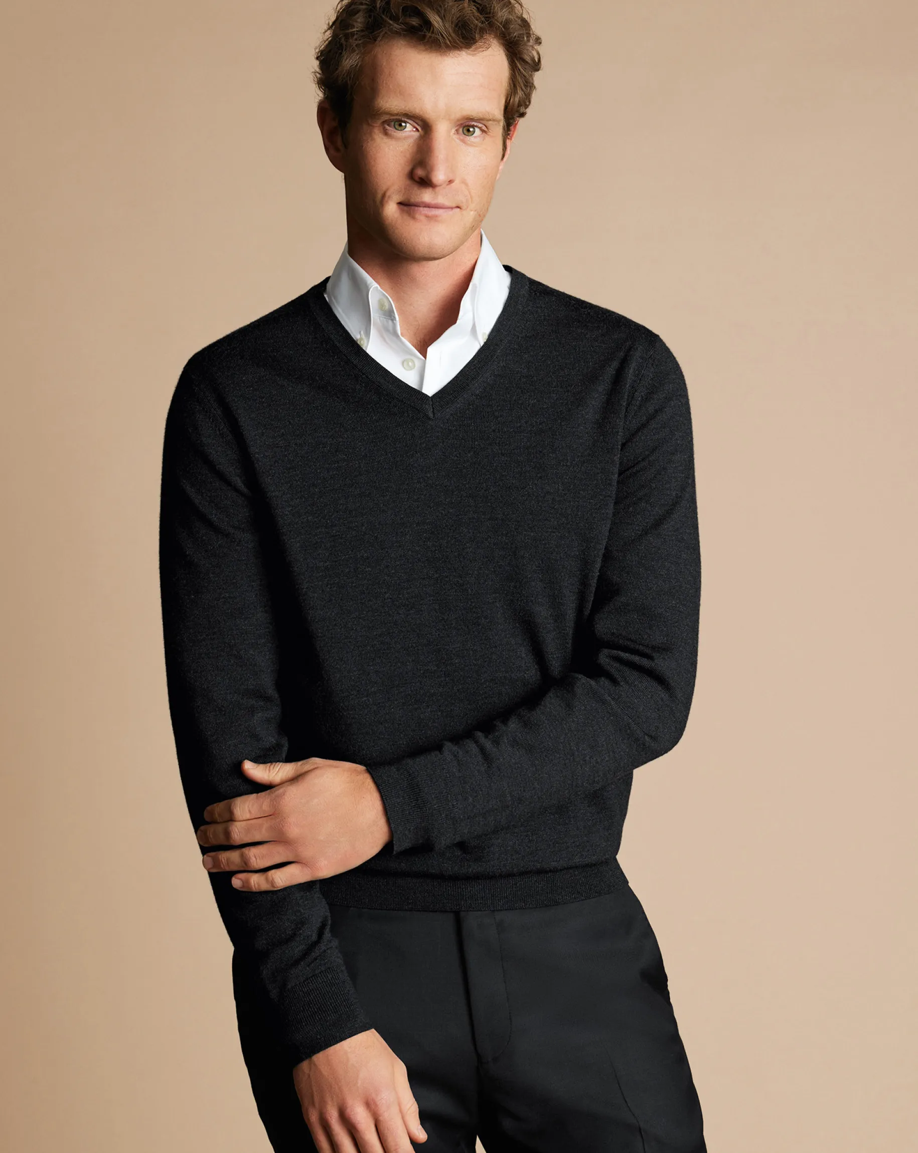 V-Neck Sweaters|Sweaters<Charles Tyrwhitt Merino V-Neck Sweater - Grey Charcoal