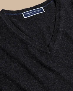 V-Neck Sweaters|Sweaters<Charles Tyrwhitt Merino V-Neck Sweater - Grey Charcoal