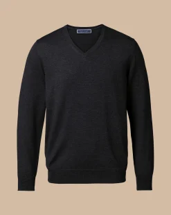 V-Neck Sweaters|Sweaters<Charles Tyrwhitt Merino V-Neck Sweater - Grey Charcoal