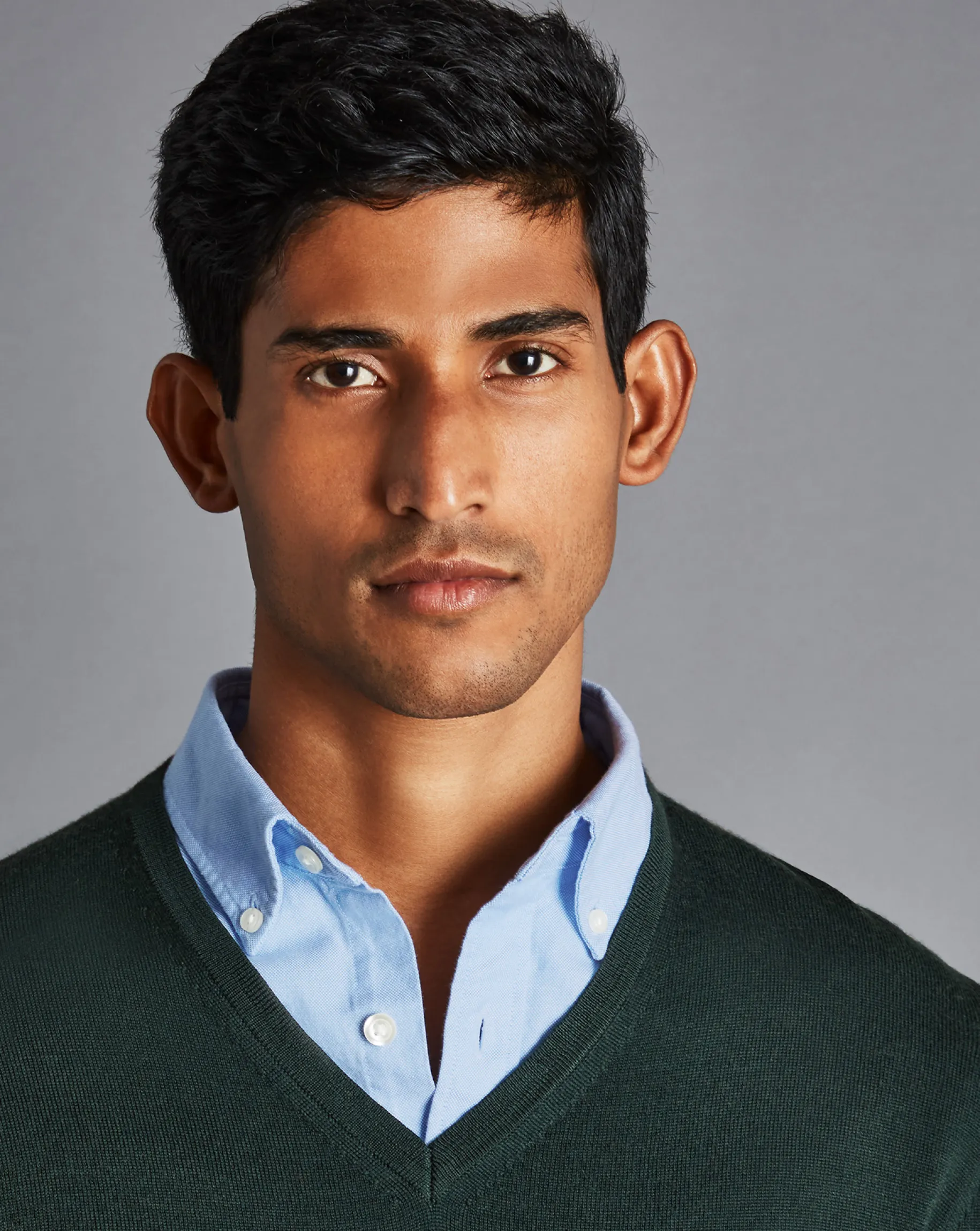 Sweaters<Charles Tyrwhitt Merino V-Neck Sweater - Forest Green