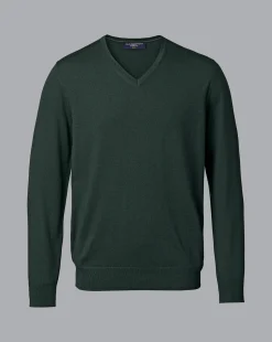 Sweaters<Charles Tyrwhitt Merino V-Neck Sweater - Forest Green