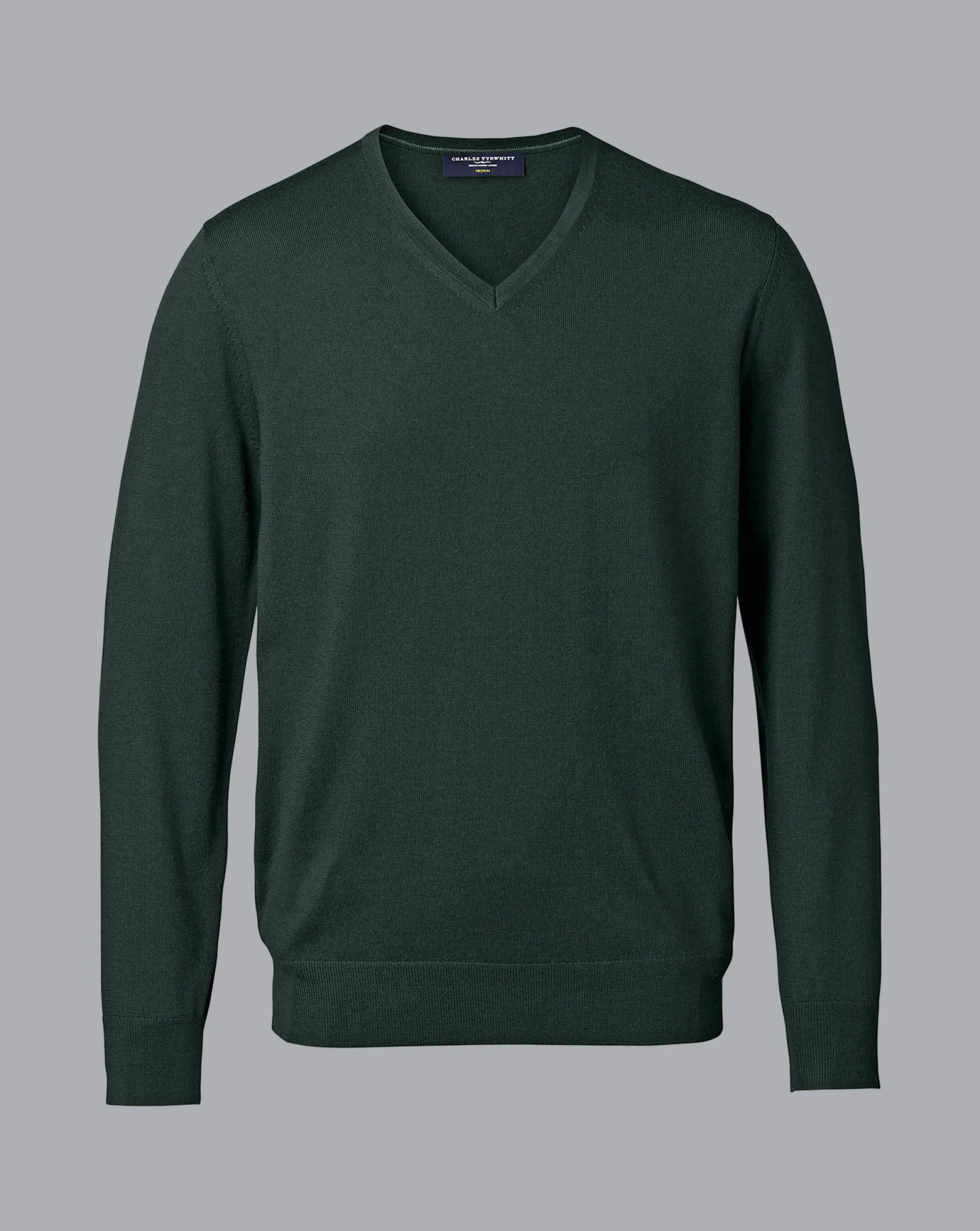 Sweaters<Charles Tyrwhitt Merino V-Neck Sweater - Forest Green