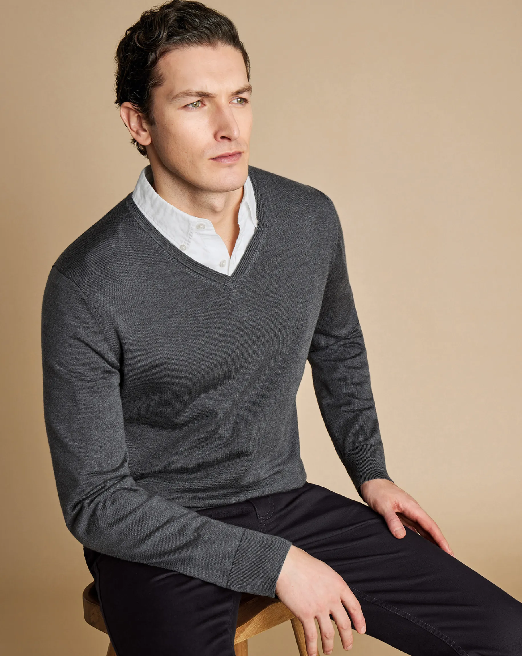 V-Neck Sweaters|Sweaters<Charles Tyrwhitt Merino V-Neck Sweater - Grey