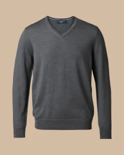 V-Neck Sweaters|Sweaters<Charles Tyrwhitt Merino V-Neck Sweater - Grey