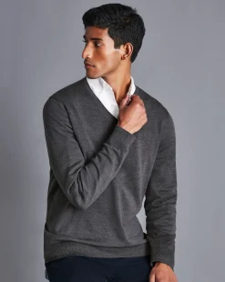 V-Neck Sweaters|Sweaters<Charles Tyrwhitt Merino V-Neck Sweater - Grey