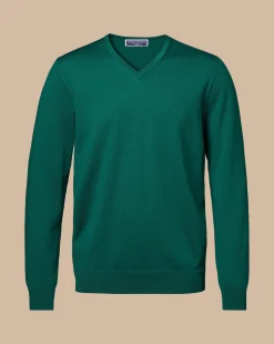 V-Neck Sweaters|Sweaters<Charles Tyrwhitt Merino V-Neck Sweater - Green