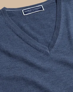V-Neck Sweaters|Sweaters<Charles Tyrwhitt Merino V-Neck Sweater - Melange Indigo