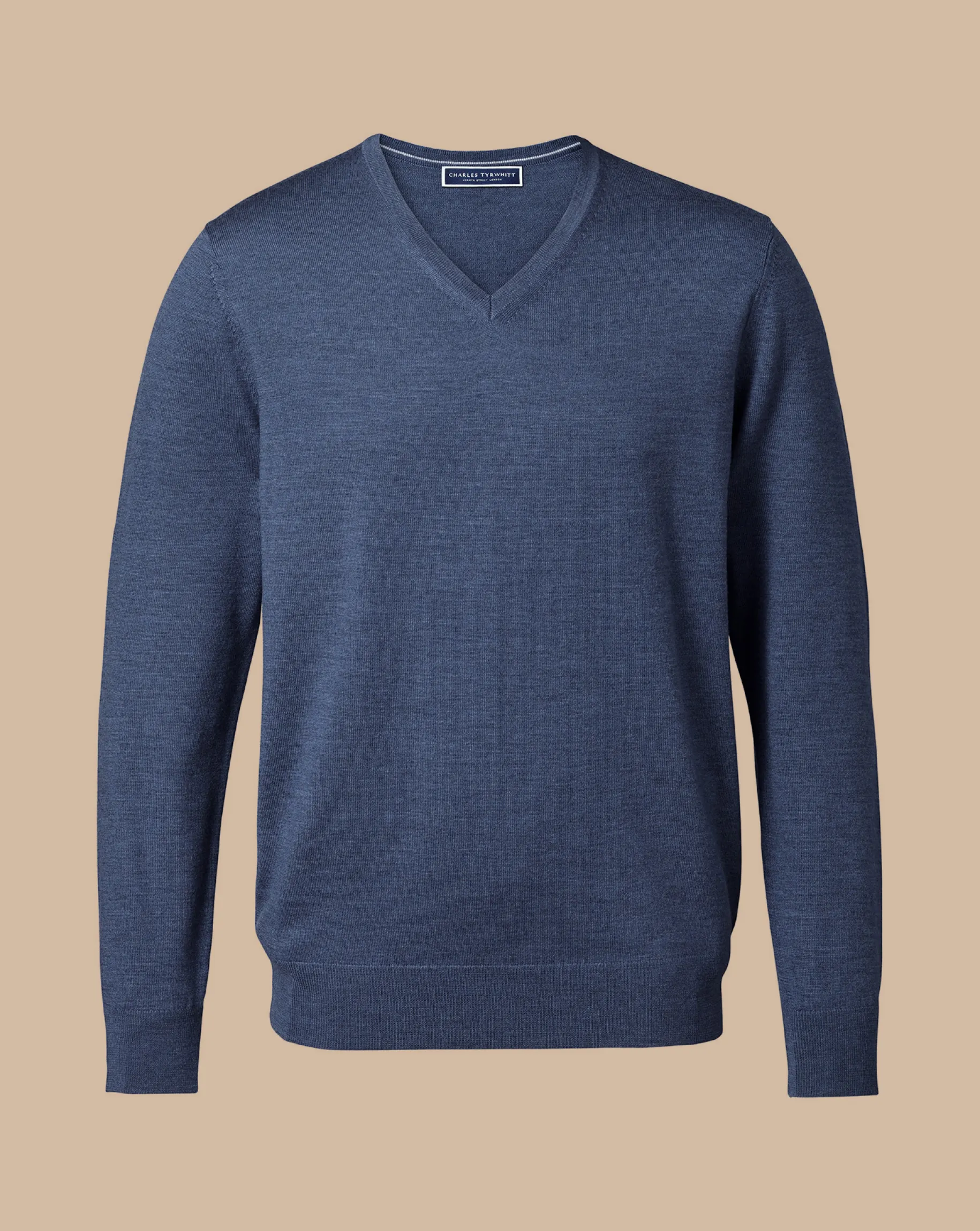 V-Neck Sweaters|Sweaters<Charles Tyrwhitt Merino V-Neck Sweater - Melange Indigo