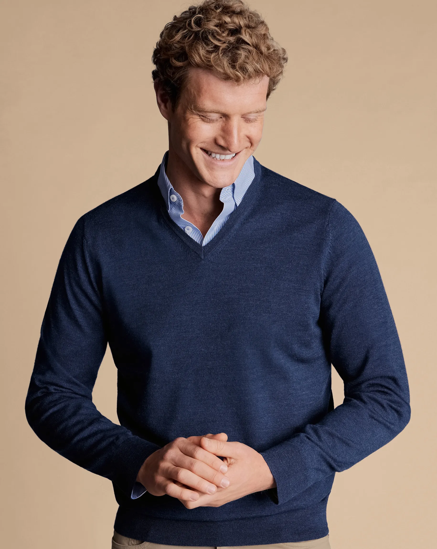 V-Neck Sweaters|Sweaters<Charles Tyrwhitt Merino V-Neck Sweater - Ink Blue