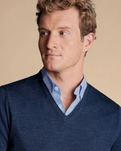 V-Neck Sweaters|Sweaters<Charles Tyrwhitt Merino V-Neck Sweater - Ink Blue
