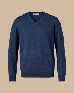 V-Neck Sweaters|Sweaters<Charles Tyrwhitt Merino V-Neck Sweater - Ink Blue