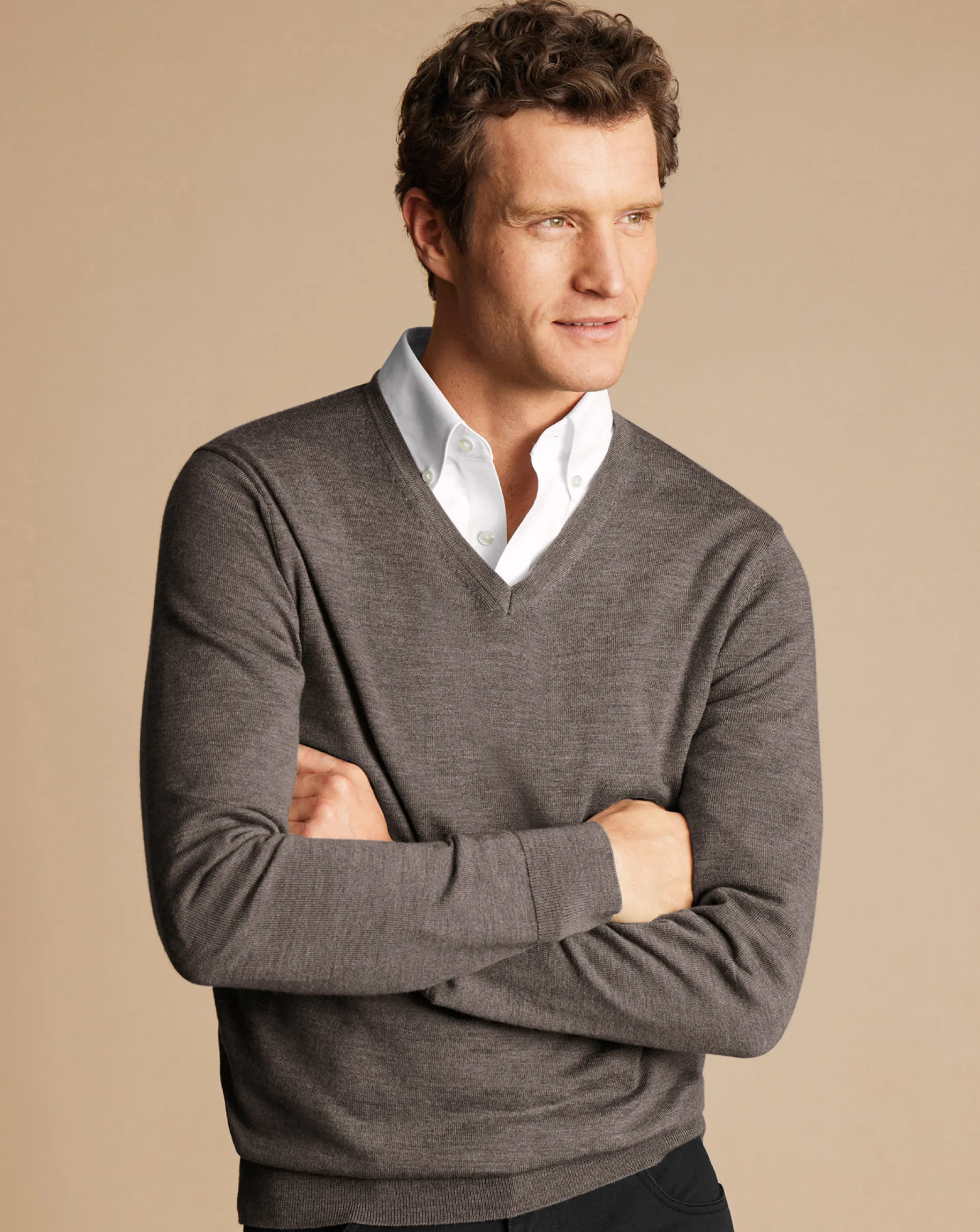 V-Neck Sweaters|Sweaters<Charles Tyrwhitt Merino V-Neck Sweater - Mocha