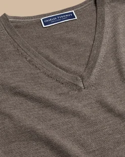 V-Neck Sweaters|Sweaters<Charles Tyrwhitt Merino V-Neck Sweater - Mocha