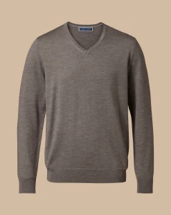 V-Neck Sweaters|Sweaters<Charles Tyrwhitt Merino V-Neck Sweater - Mocha