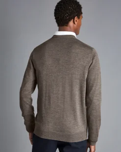 V-Neck Sweaters|Sweaters<Charles Tyrwhitt Merino V-Neck Sweater - Mocha