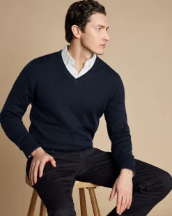 V-Neck Sweaters|Sweaters<Charles Tyrwhitt Merino V-Neck Sweater - Navy