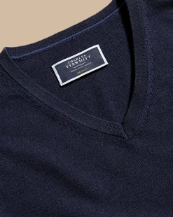 V-Neck Sweaters|Sweaters<Charles Tyrwhitt Merino V-Neck Sweater - Navy