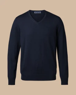V-Neck Sweaters|Sweaters<Charles Tyrwhitt Merino V-Neck Sweater - Navy