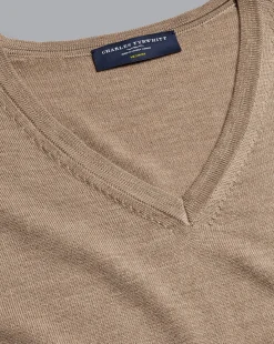 Sweaters<Charles Tyrwhitt Merino V-Neck Sweater - Oatmeal