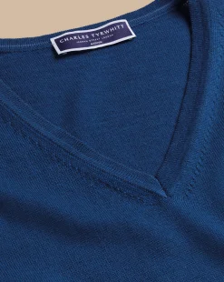 V-Neck Sweaters|Sweaters<Charles Tyrwhitt Merino V-Neck Sweater - Ocean Blue