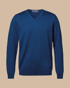 V-Neck Sweaters|Sweaters<Charles Tyrwhitt Merino V-Neck Sweater - Ocean Blue